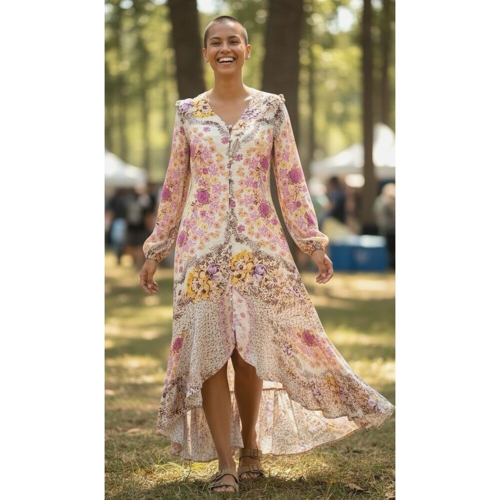 Free People NEW womens high low floral gypsy maxi floral boho hippie dress Small